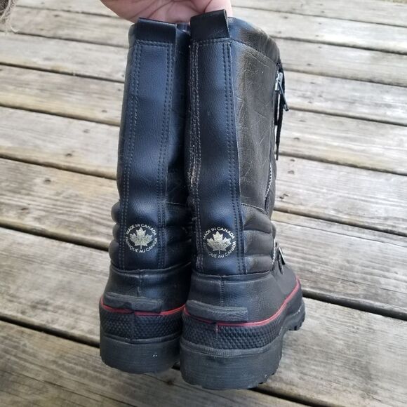 Vintage 80s Scorpion Snowmobile Boots Black Leather Red Stripe Grunge Distressed - Picture 5 of 8
